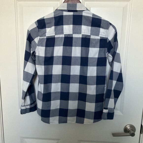 Abercrombie Boys Button Down Shirt Size 9/10 Blue White Plaid Cotton Long Sleeve - Picture 7 of 8